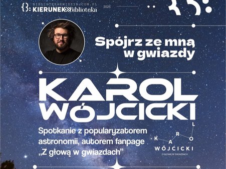 Plakat informacyjny do treści artykułu, przedstawiający prowadzącego oraz nazwę wydarzenia.