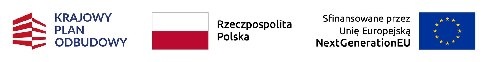 Na grafice są następujące loga: Krajowy Pland odbudowy, Flaga Rzeczpospolitej oraz Flaga Uni Europejskiej